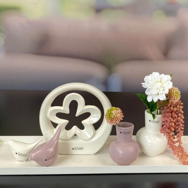 Dekoset Metallschale Legri mit Alfredo+Emporo creme+rosa
