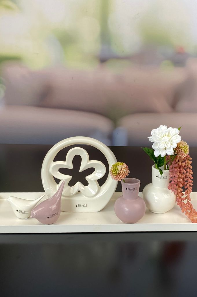 Dekoset Metallschale Legri mit Alfredo+Emporo creme+rosa