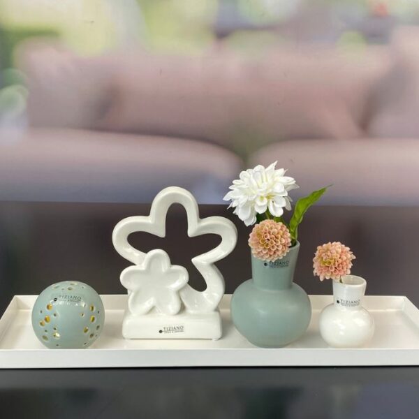 Dekoset Metallschale mit Verona LED+Vase Emporo grün+creme
