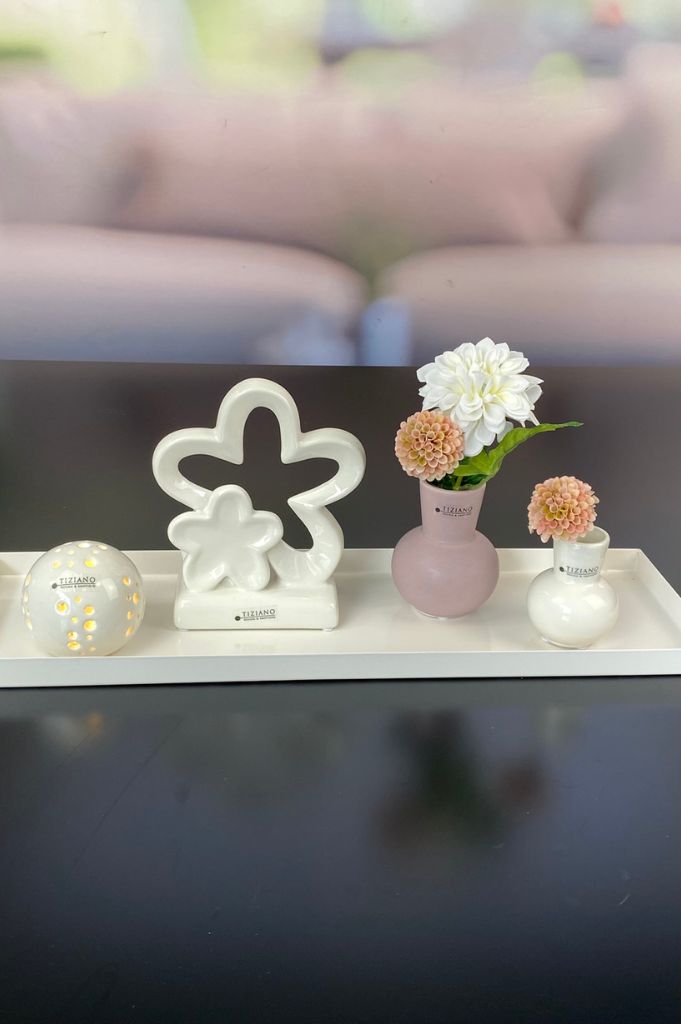 Dekoset Metallschale Legri mit Verona LED+Emporo rosa