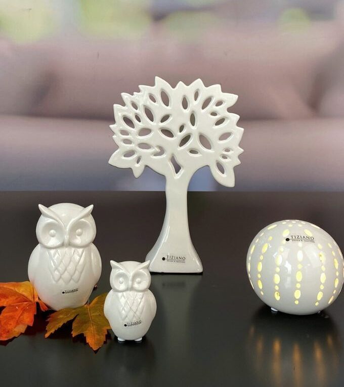 Dekoset Eule Aurelia+Lichtkugel Burano+Baum Gavello