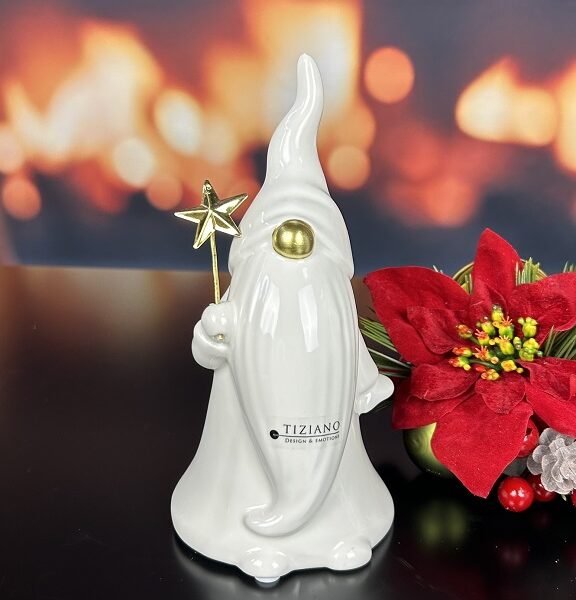 Deko Santa Nicolo mit goldener Nase 19cm creme-weiß