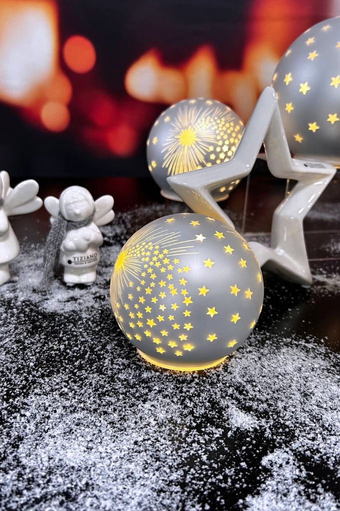 Glaskugel Spirit LED silber mit Sternen