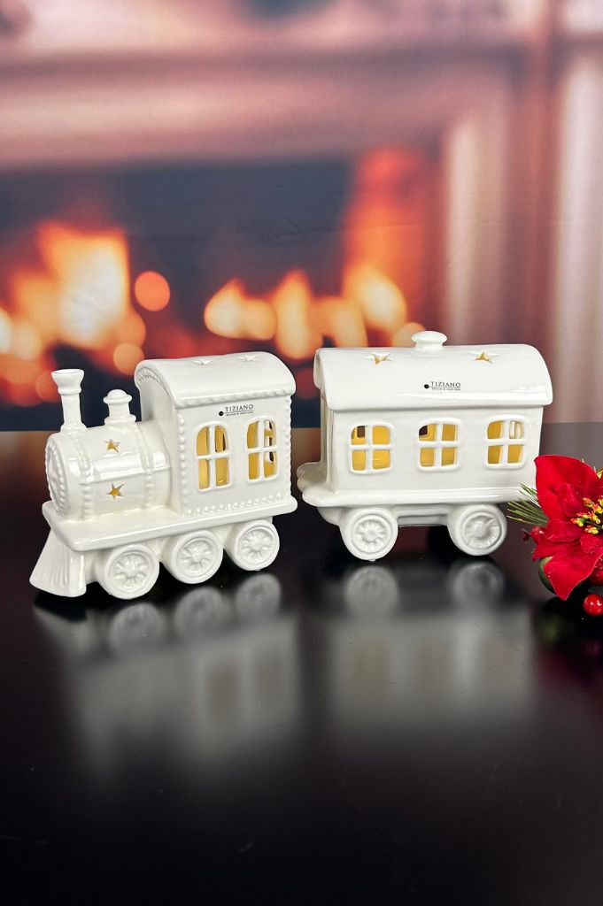 Deko Zug Anton LED mit Waggon creme-weiß