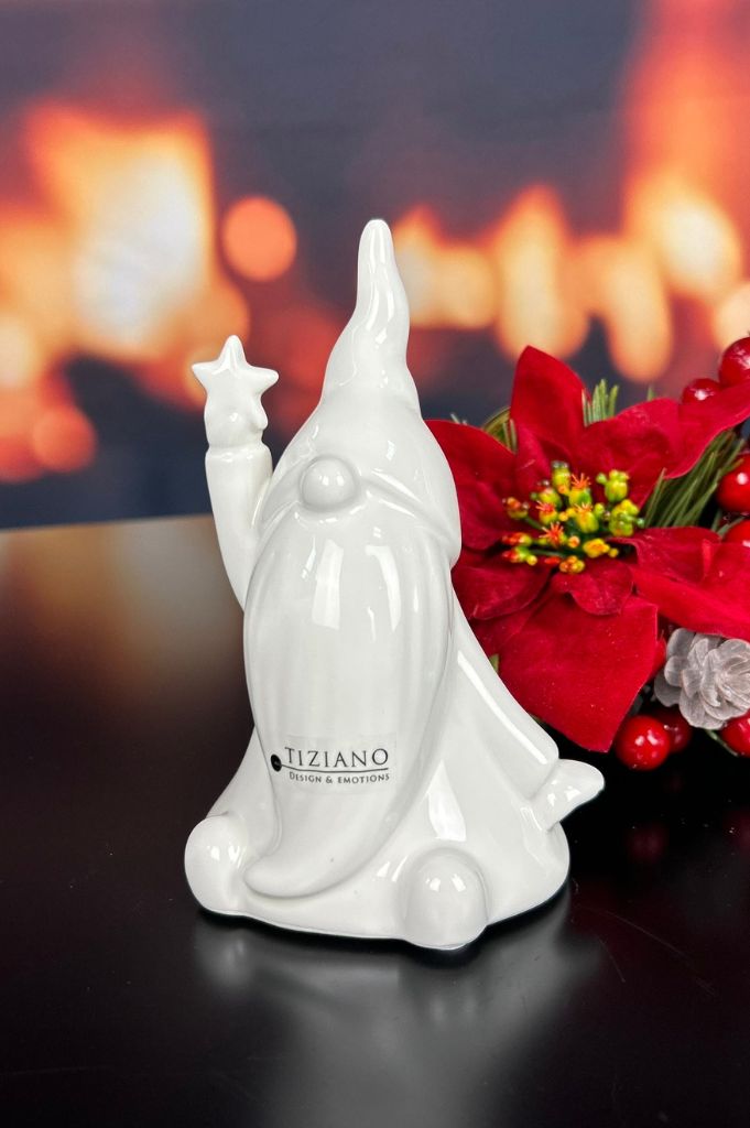 Deko Santa Nicolo mit Stern 14,5cm creme-weiß