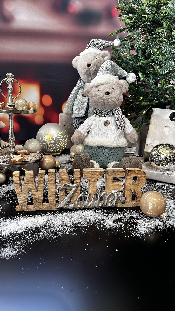 Deko Mango Holz Schild 32cm mit Schrift Winterzauber