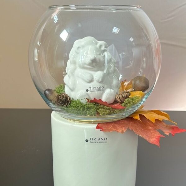 Dekoset Narvik mit Glas Ovaro+Igel Max sitzend creme-weiß