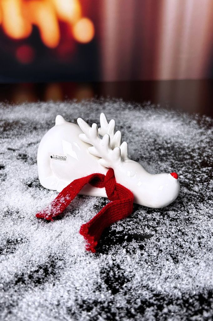 3er Set Rentier Rudolph 9cm creme-weiß mit Schal – Bild 3