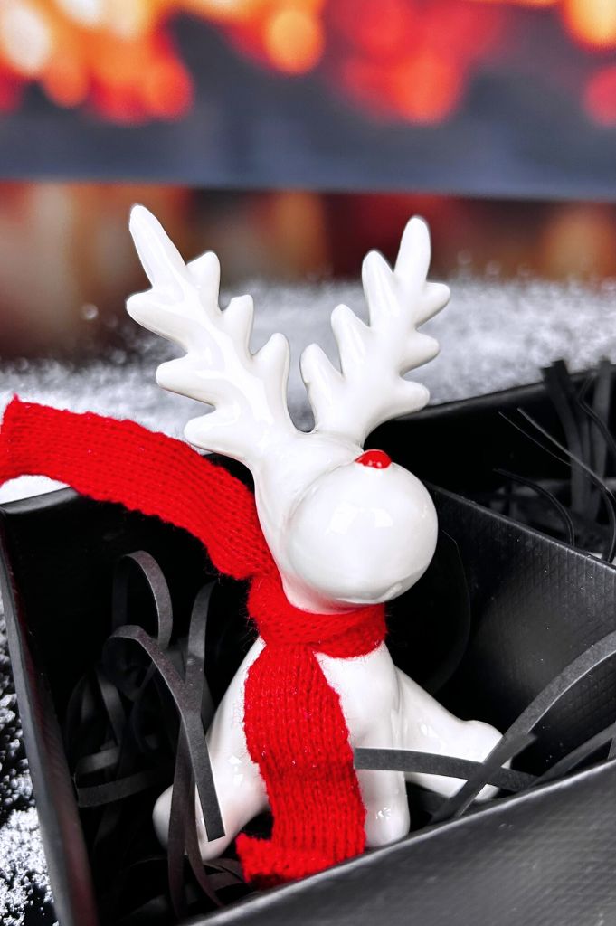 3er Set Rentier Rudolph 12cm creme-weiß mit Schal – Bild 4