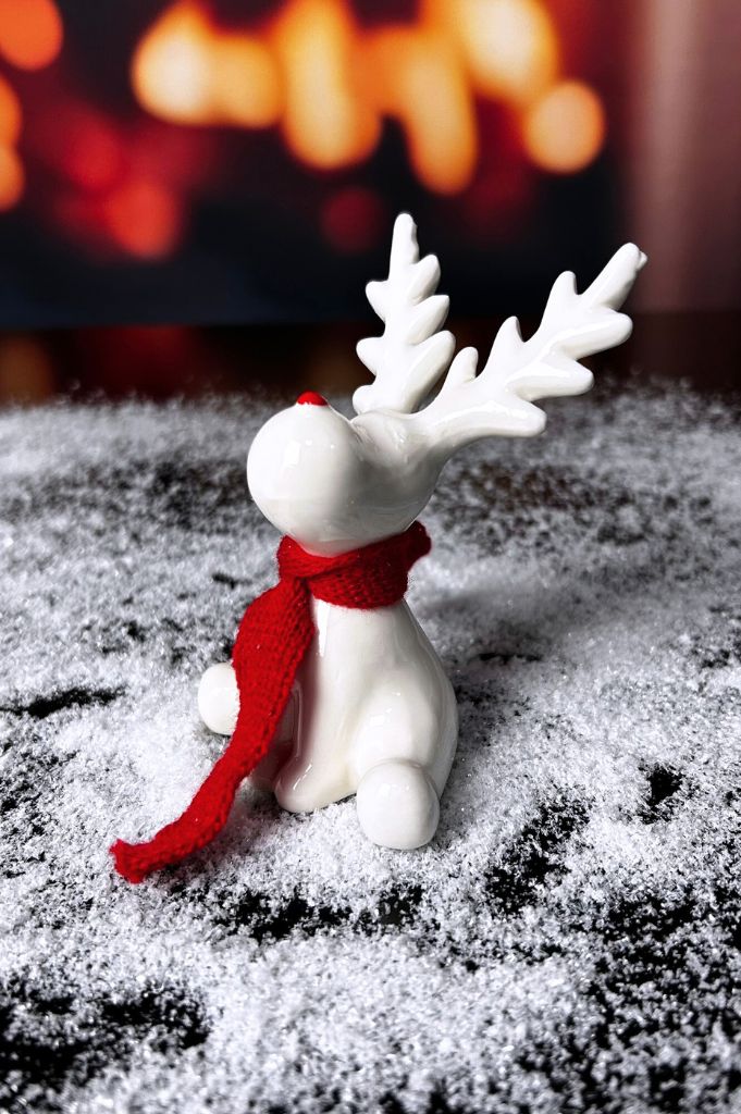 3er Set Rentier Rudolph 9cm creme-weiß mit Schal – Bild 5