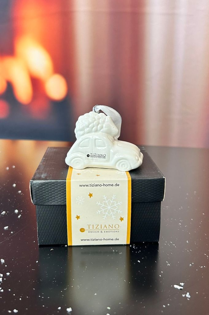 3er Set Auto Herbie mit Baum creme-weiß in Geschenkkartons – Bild 5