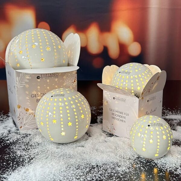 Würfelbox Deko Kugel Calante Stern LED creme-weiß