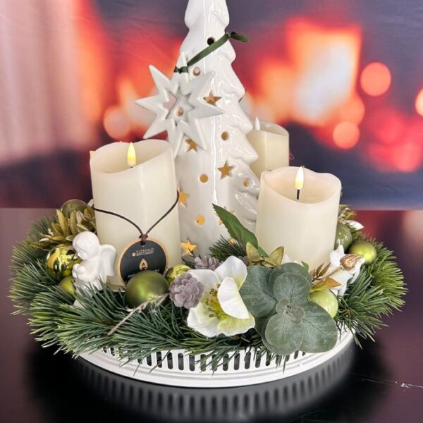 Adventskranz mit Metallschale Canneto+Baum LED Trissino