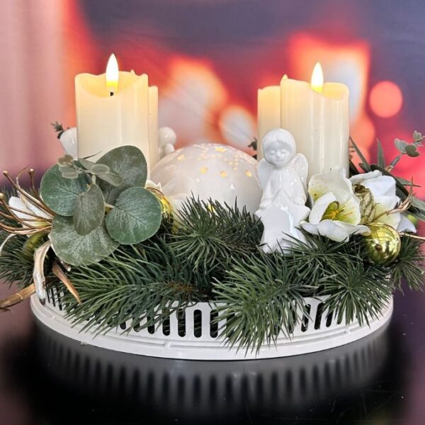 Adventskranz mit Metallschale Canneto+Kerze Sotto LED+Nora
