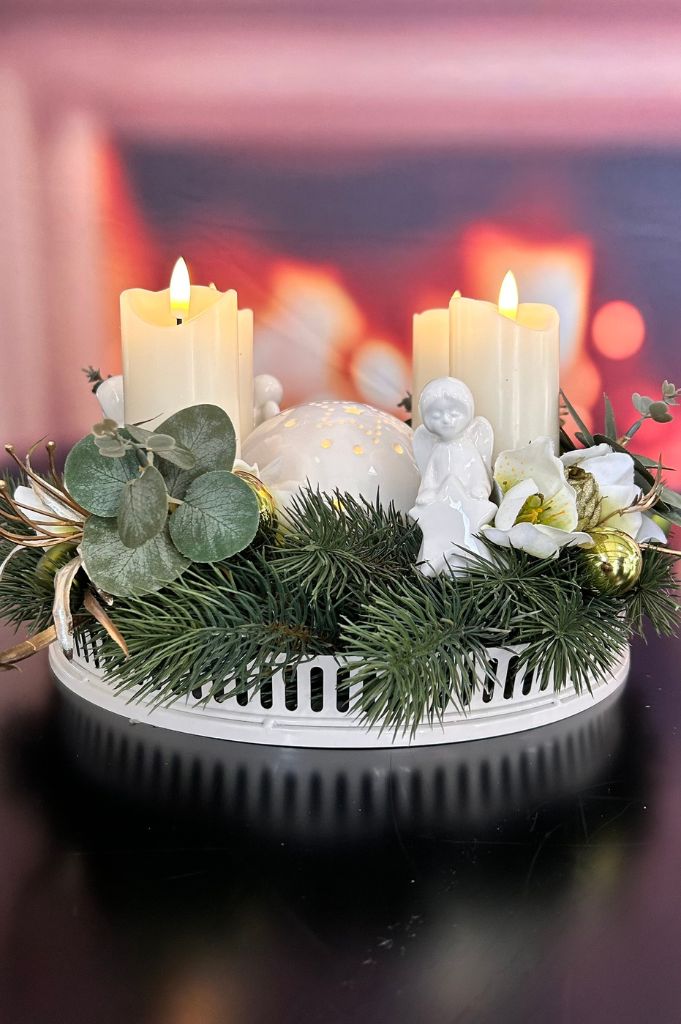 Adventskranz mit Metallschale Canneto+Kerze Sotto LED+Nora