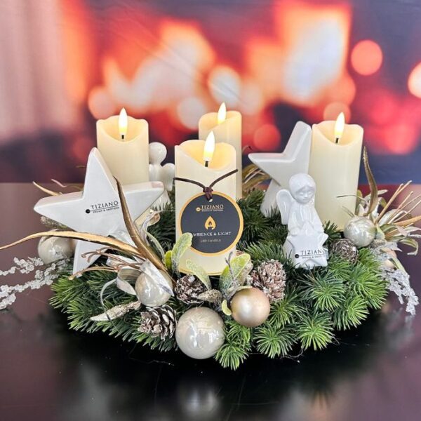 Adventskranz mit Kerze Sotto LED+Stern Cometa+Nora