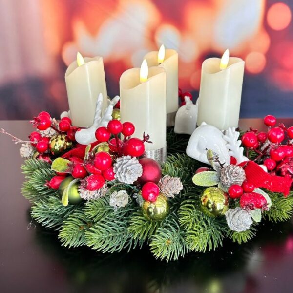 Adventskranz mit Kerze Sotto LED+Rentier Rudolph