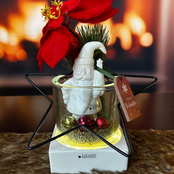 Dekoset Windlicht Mantova LED mit Santa Sam creme-weiß