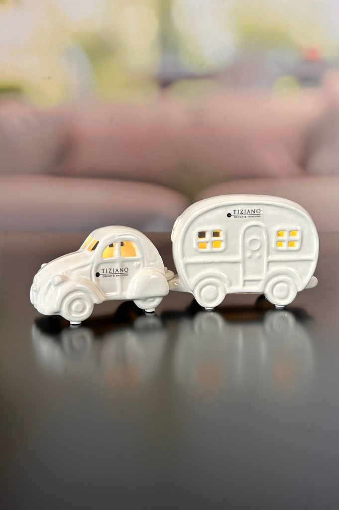 Set Auto Ente Milo+Wohnwagen Casina creme-weiß